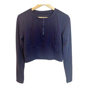 HALARA Women’s Cropped 1/4 Zip Up Long Sleeve Top Large Blue Peacoat Athletic